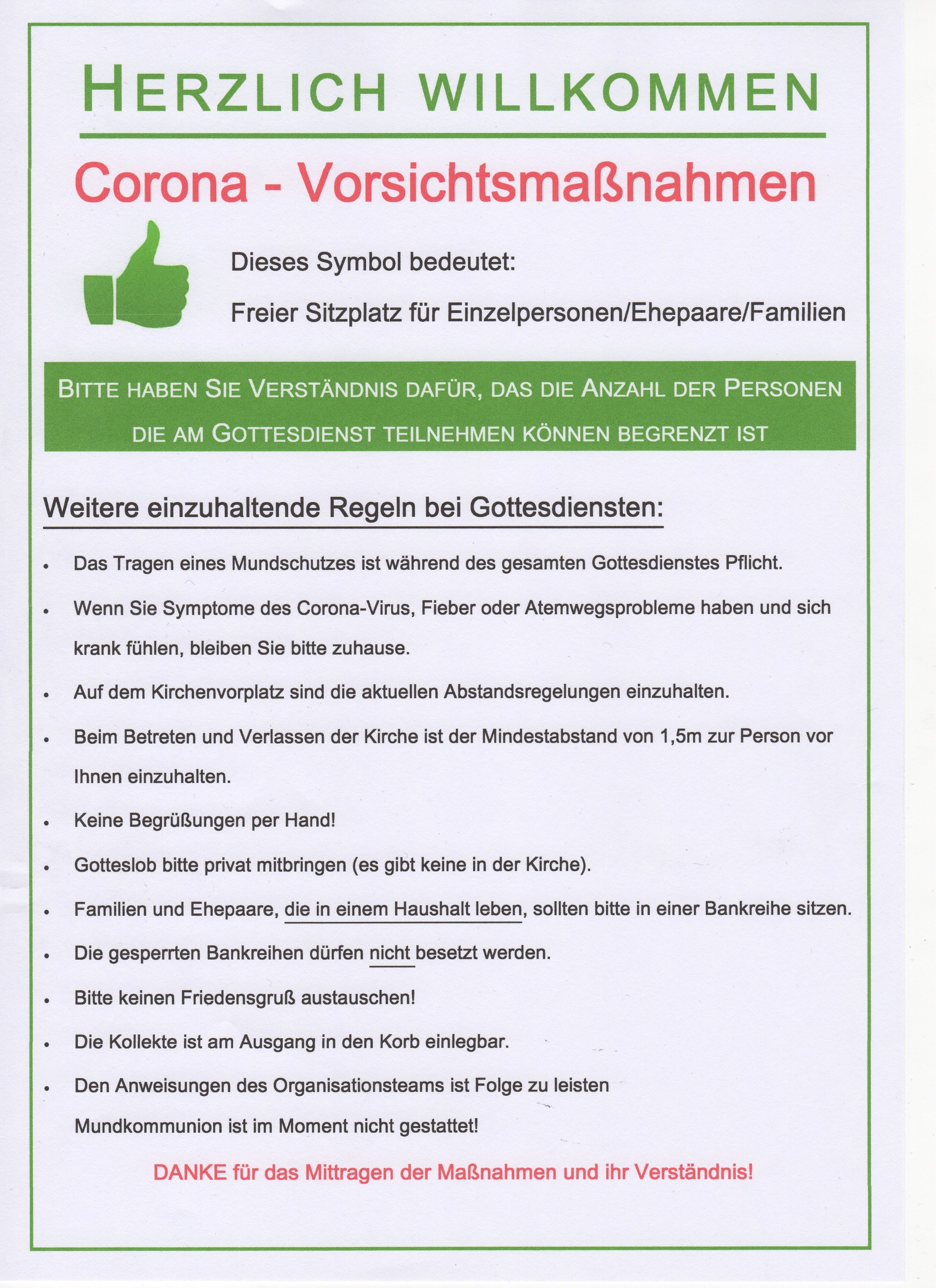 Corona - Vorsichtsmaßnahmen